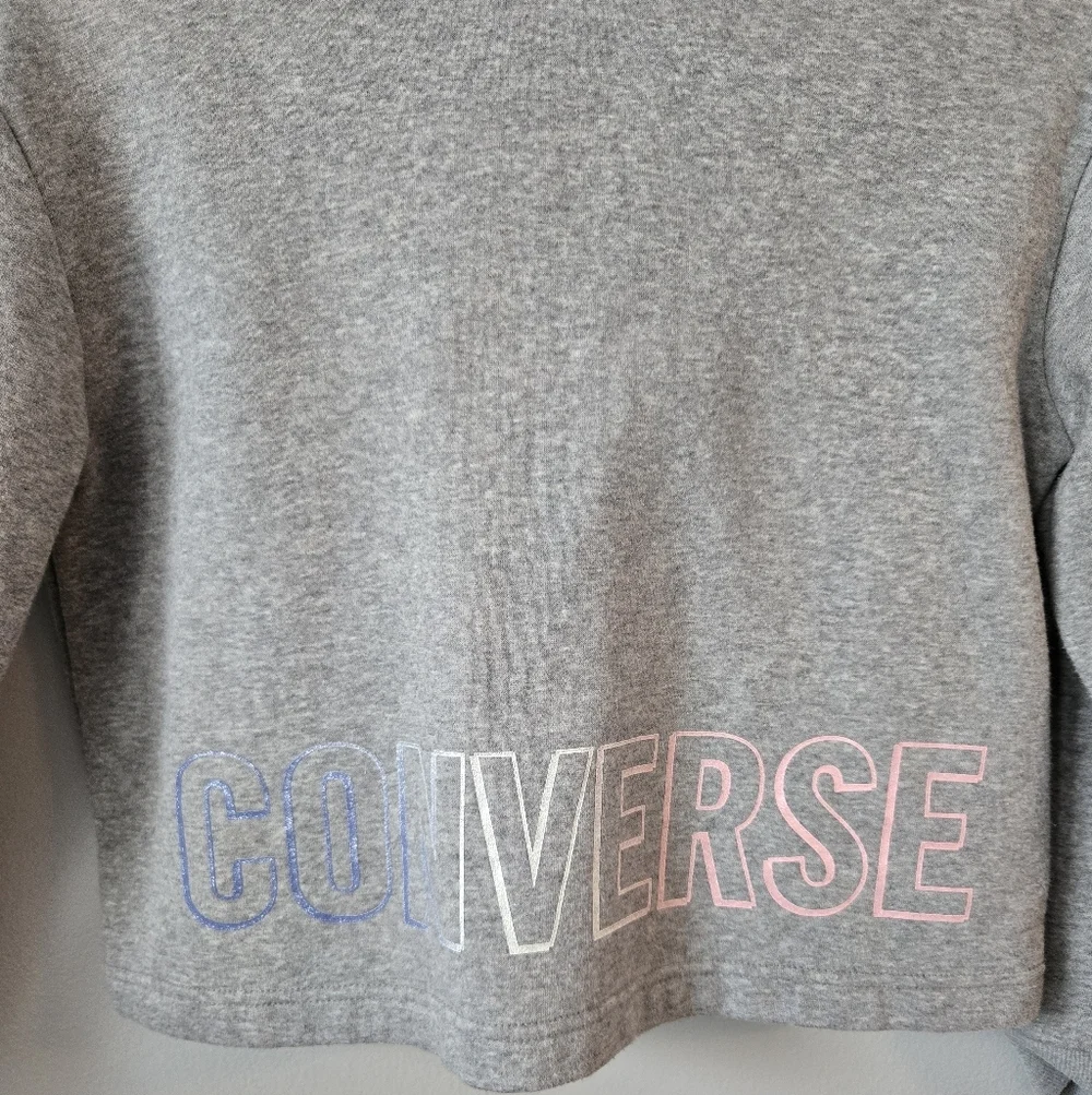 Converse Girls Bundle: 2 Gray Cropped Hoodies Size Large 12-13 Rainbow & Pastel